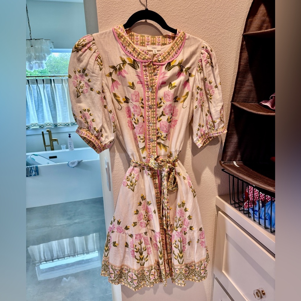 Floral Tie-Waist Short Dress - White & Pink